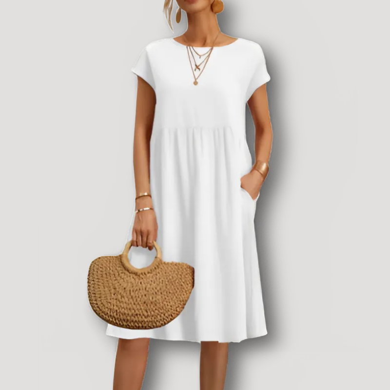 Casual Short Sleeve A Line Dress Midi