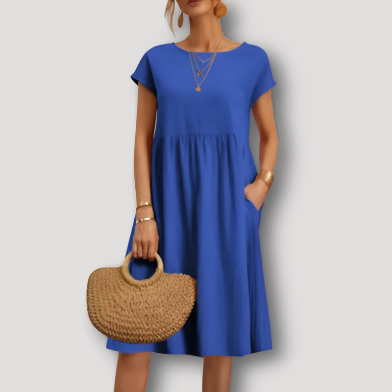 Casual Short Sleeve A Line Dress Midi