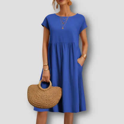 Casual Short Sleeve A Line Dress Midi