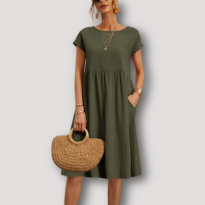 Casual Short Sleeve A Line Dress Midi