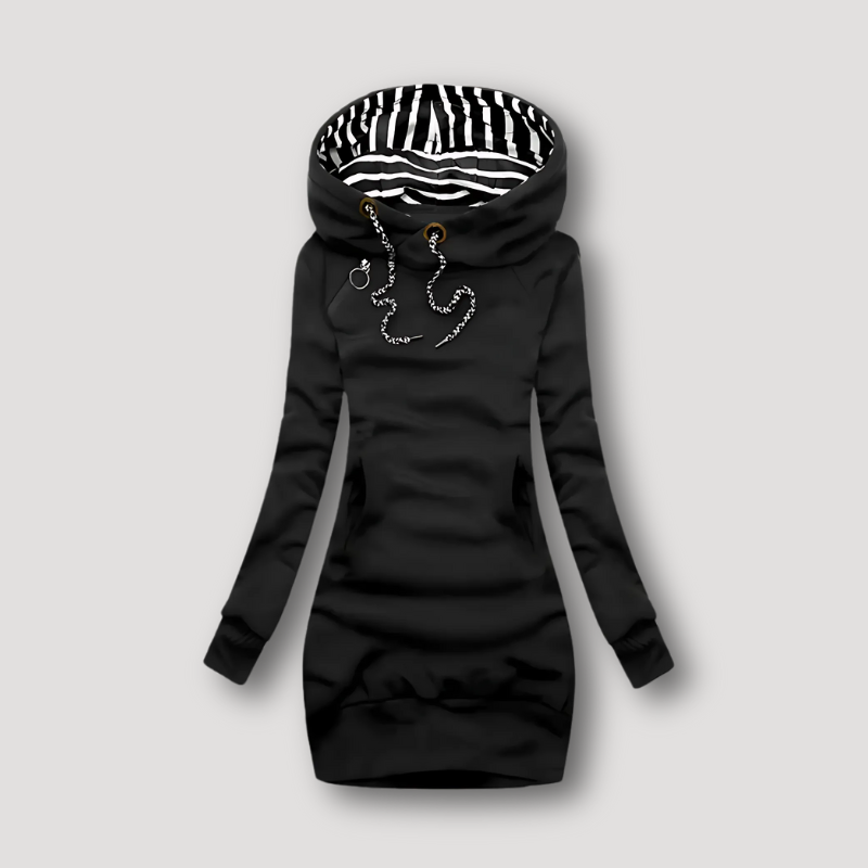 Slim Fitted Striped Hood Lining Hoodie Dress