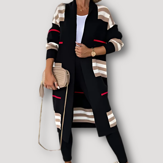 Stylish Long Sleeve Striped Long Cardigan for Women