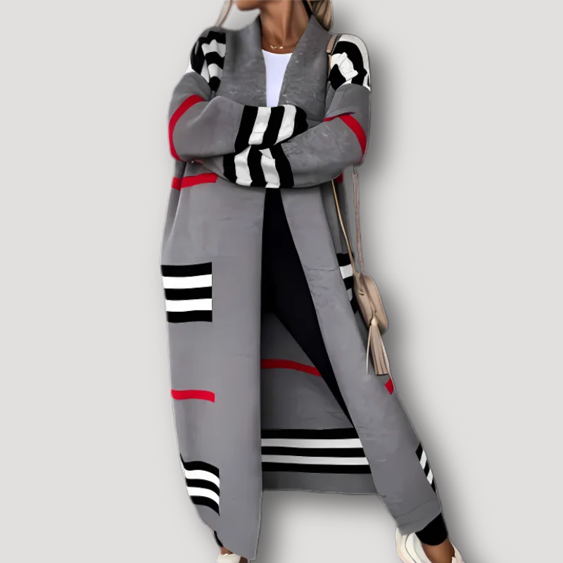 Stylish Long Sleeve Striped Long Cardigan for Women