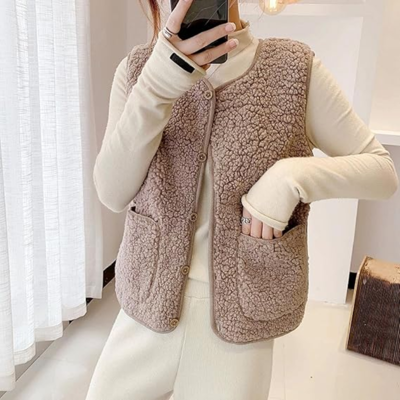 Sleeveless Buttoned Wool Cardigan for Women