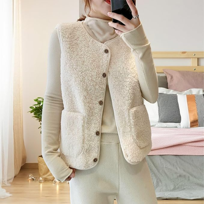 Sleeveless Buttoned Wool Cardigan for Women