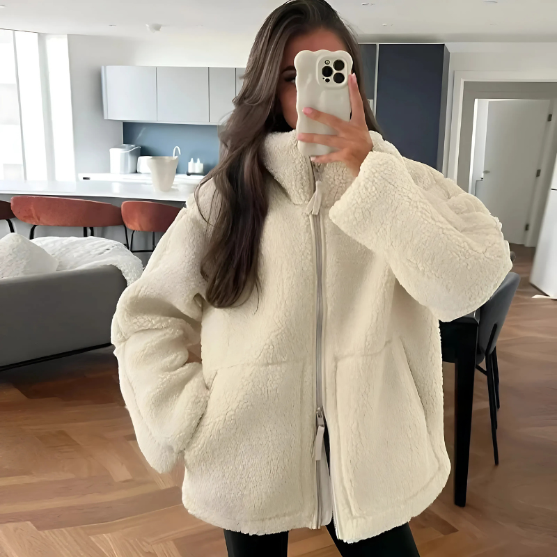 Oversized Full-Zip Teddy Jacket for Women