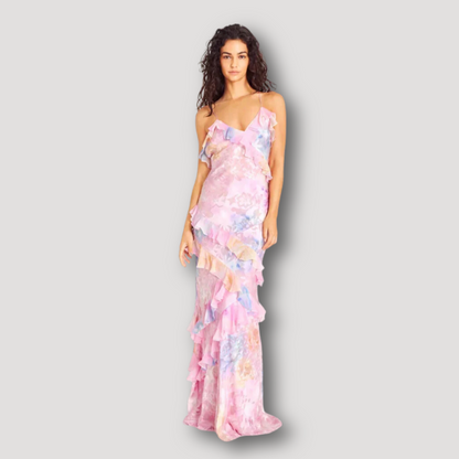 Vibrant Floral Pastel Ruffle Australian Maxi Dress