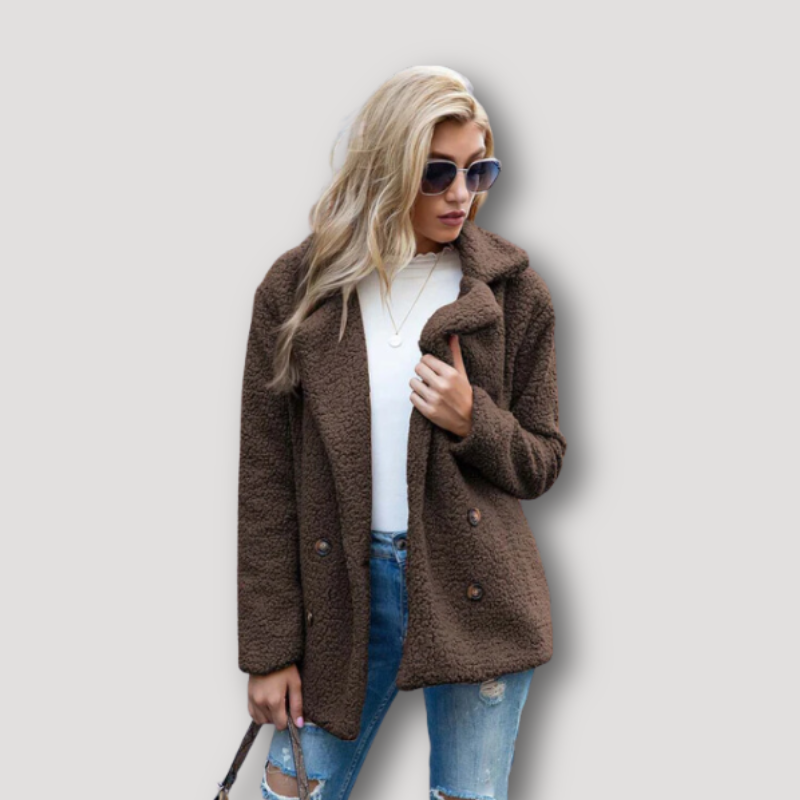 Wide Lapel Collar Women's Teddy Coat