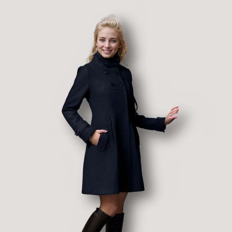 Black Button Accents Hooded Winter Dress Long Sleeve