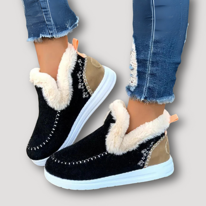 Fur Lined Slip On Waterproof Winter Shoes Ankle Boots for Ladies