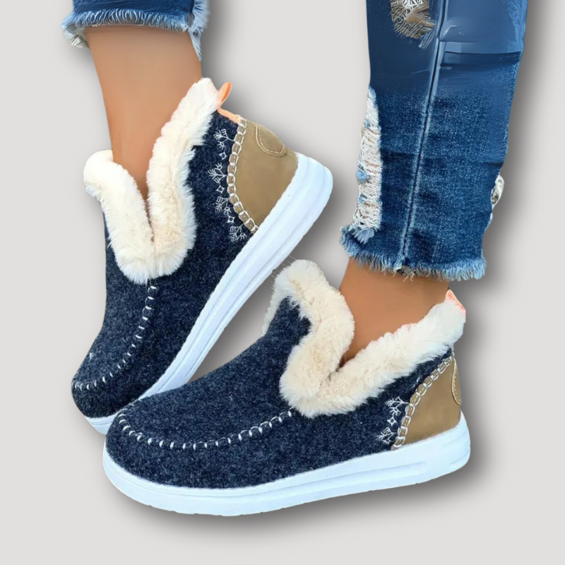 Fur Lined Slip On Waterproof Winter Shoes Ankle Boots for Ladies