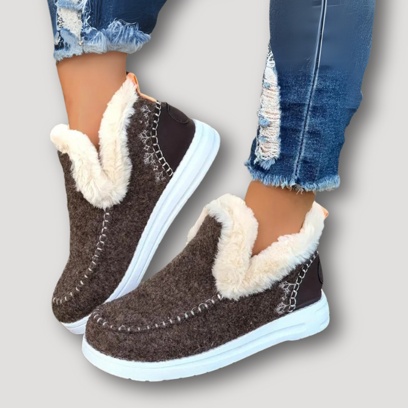 Fur Lined Slip On Waterproof Winter Shoes Ankle Boots for Ladies