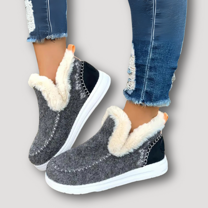 Fur Lined Slip On Waterproof Winter Shoes Ankle Boots for Ladies