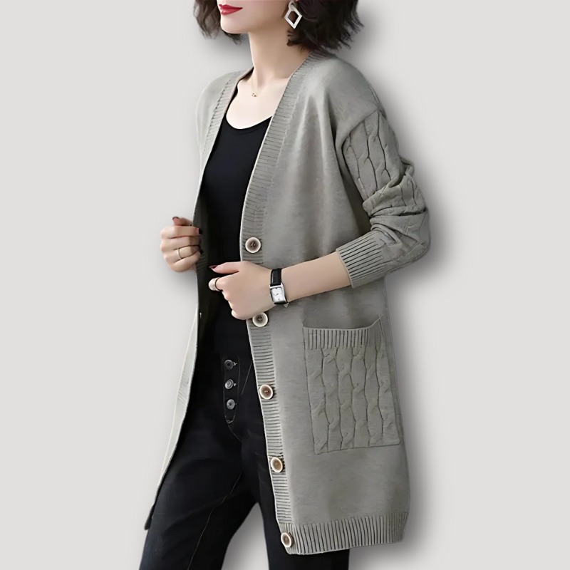 Front Pocket Button Closure Women's Knit Cardigan