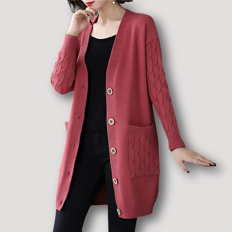 Front Pocket Button Closure Women's Knit Cardigan