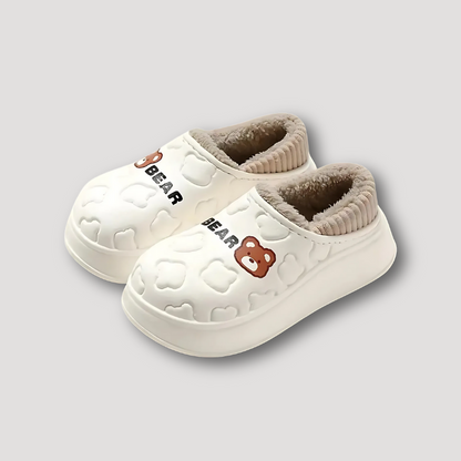 Cozy Bear Plush Indoor Winter Slippers for Women