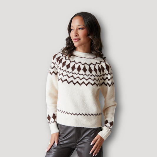 Fair Isle Brown Diamond Pattern Women Knit Sweater