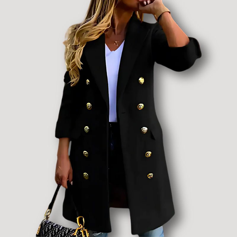 Gold Button Womens Coat Double Breasted