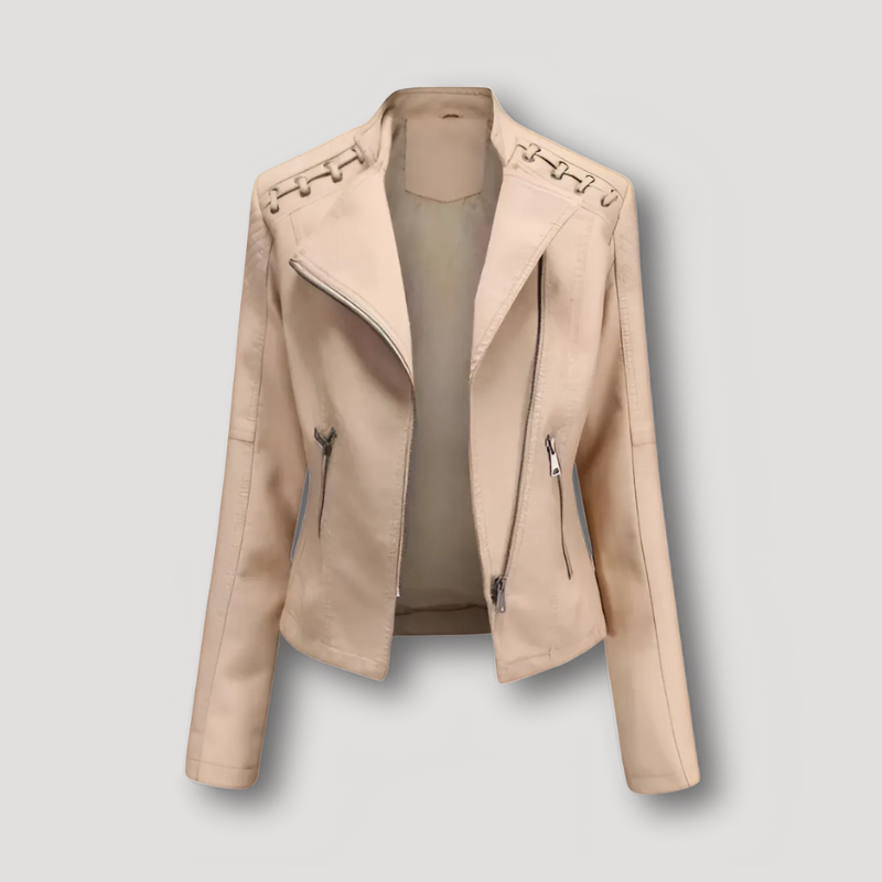 Lace Up Shoulder Faux Leather Jacket for Women