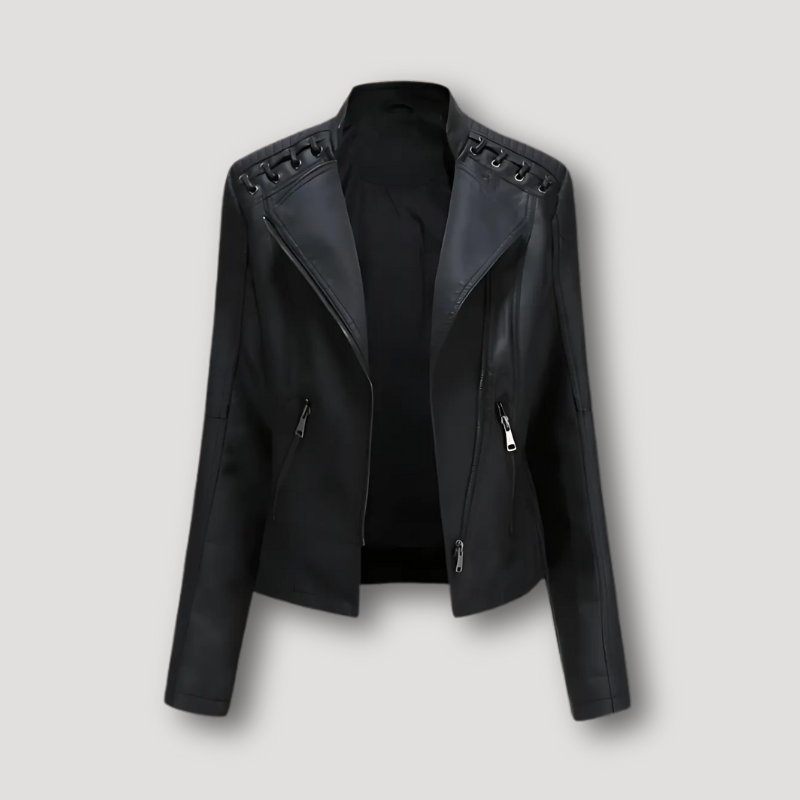 Lace Up Shoulder Faux Leather Jacket for Women