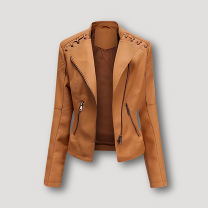 Lace Up Shoulder Faux Leather Jacket for Women