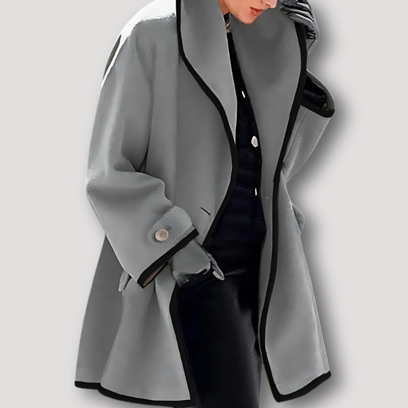 Elegant Black Trim Wool Coats for Ladies