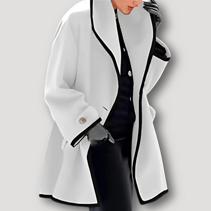 Elegant Black Trim Wool Coats for Ladies