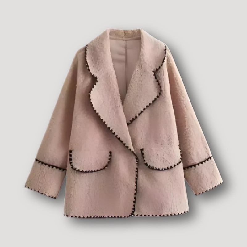 Contrast Stitching Women's Teddy Coat Jacket