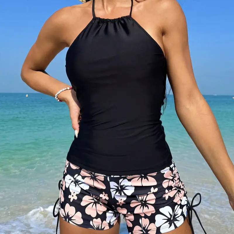 Halter Neck Top Floral Swim Shorts Tankini Swimwear Australia