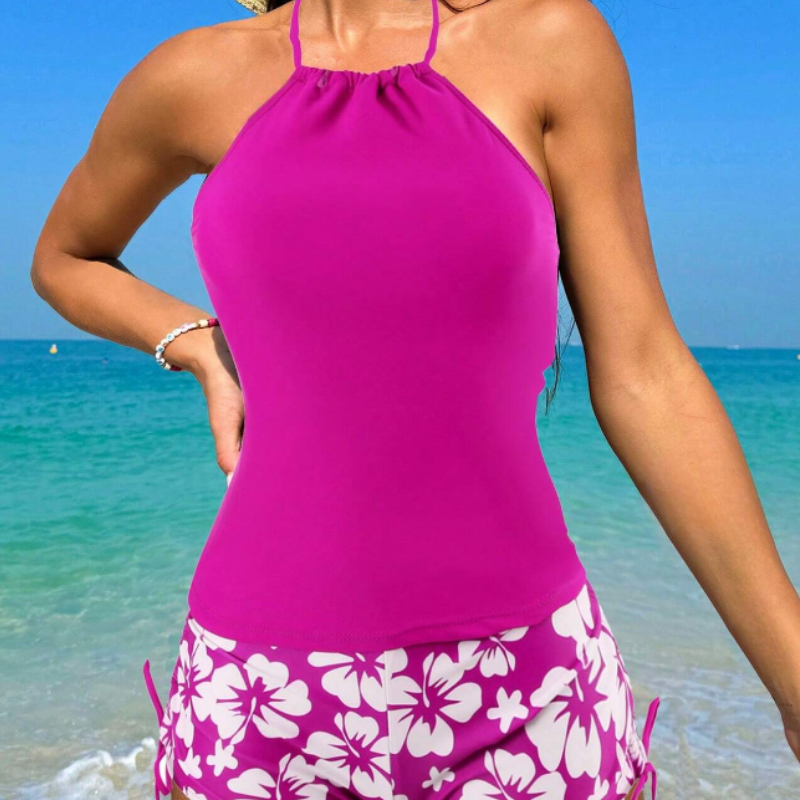 Halter Neck Top Floral Swim Shorts Tankini Swimwear Australia