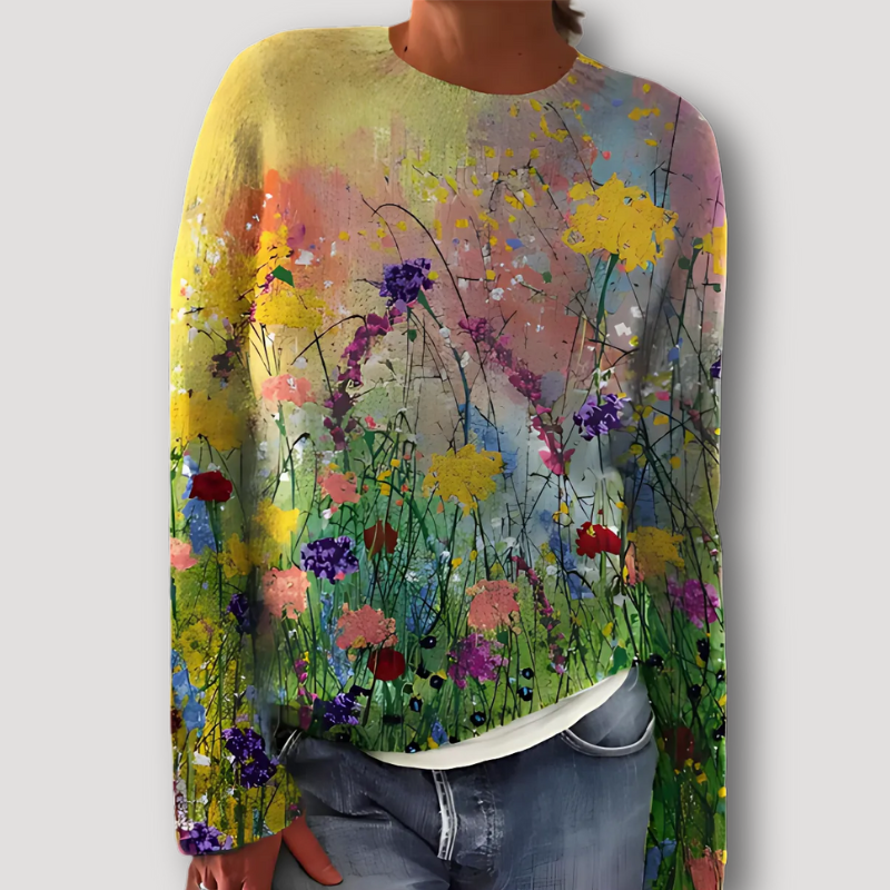 Vibrant Watercolor Floral Sweater for Women