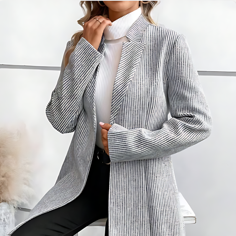 Pinstripe Blazer Woolen Coat for Women