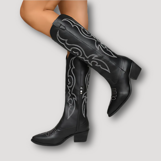 Tribal Pattern Knee High Cowboy Leather Boots for Women Australia