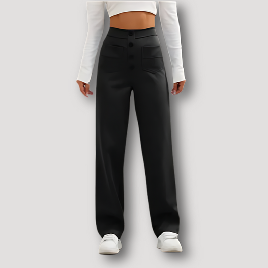 Elastic High Waisted Straight Leg Work Pants Women