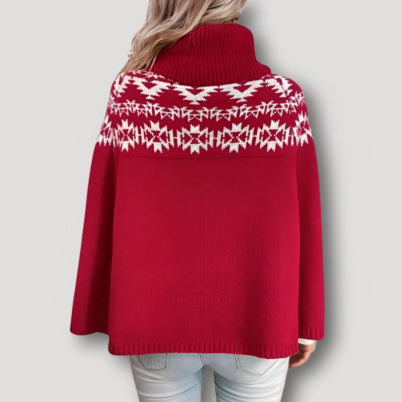 Batwing Sleeves Turtleneck Red Christmas Maternity Sweater Women