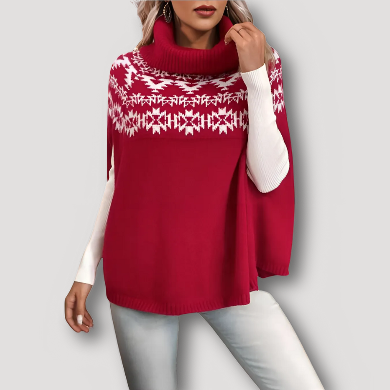 Batwing Sleeves Turtleneck Red Christmas Maternity Sweater Women