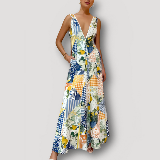 V-Neck Floral Patchwork Australian Maxi Dress