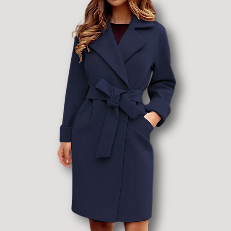 Formal Outerwear Business Tie Waist Trench Coat for Women