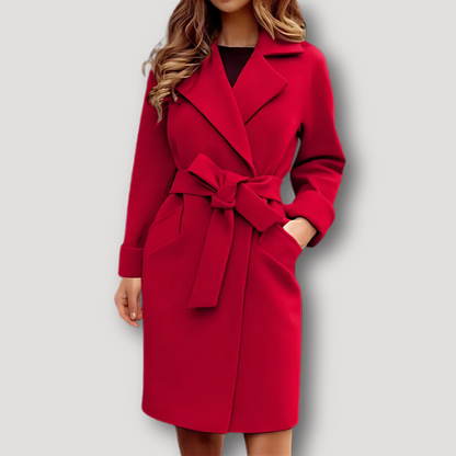 Formal Outerwear Business Tie Waist Trench Coat for Women