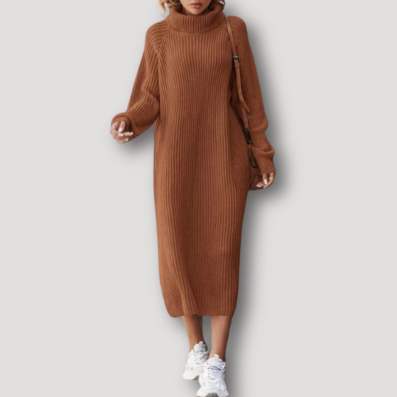 Turtleneck Ribbed Knit Sweater Dress Women