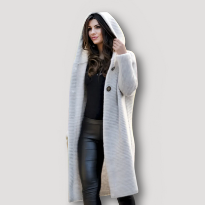 Ribbed Knit Hooded Long Cardigan Women