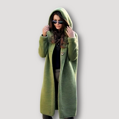 Ribbed Knit Hooded Long Cardigan Women