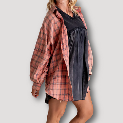 Oversized Plaid Flannel Shirt Jacket Women