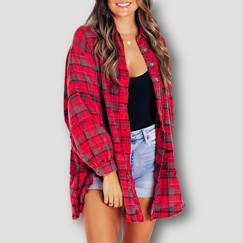 Oversized Plaid Flannel Shirt Jacket Women