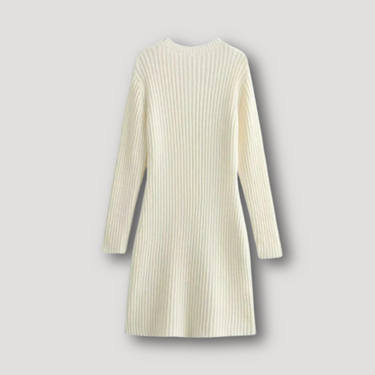 Slim Fitted Flared Long Sleeve Ribbed Knit Sweater Dress