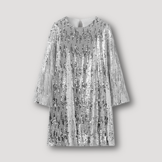 Shimmering Silver Sequin Mini Dress Long Sleeve