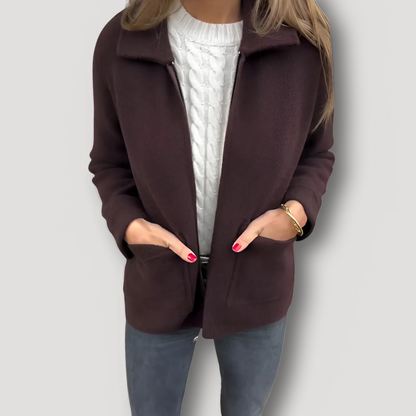 Two Front Open Pocket Zip Up Wool Jacket for Women