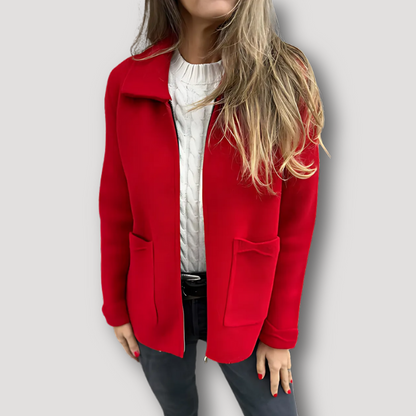 Two Front Open Pocket Zip Up Wool Jacket for Women