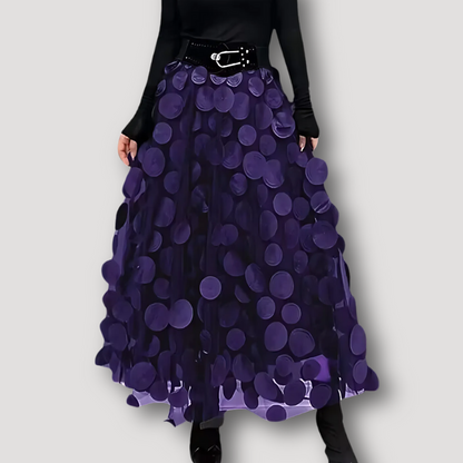 Polka Dots Pattern Mesh Midi Skirt Women