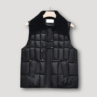 Knit Collar Quilted Puffer Vest Women